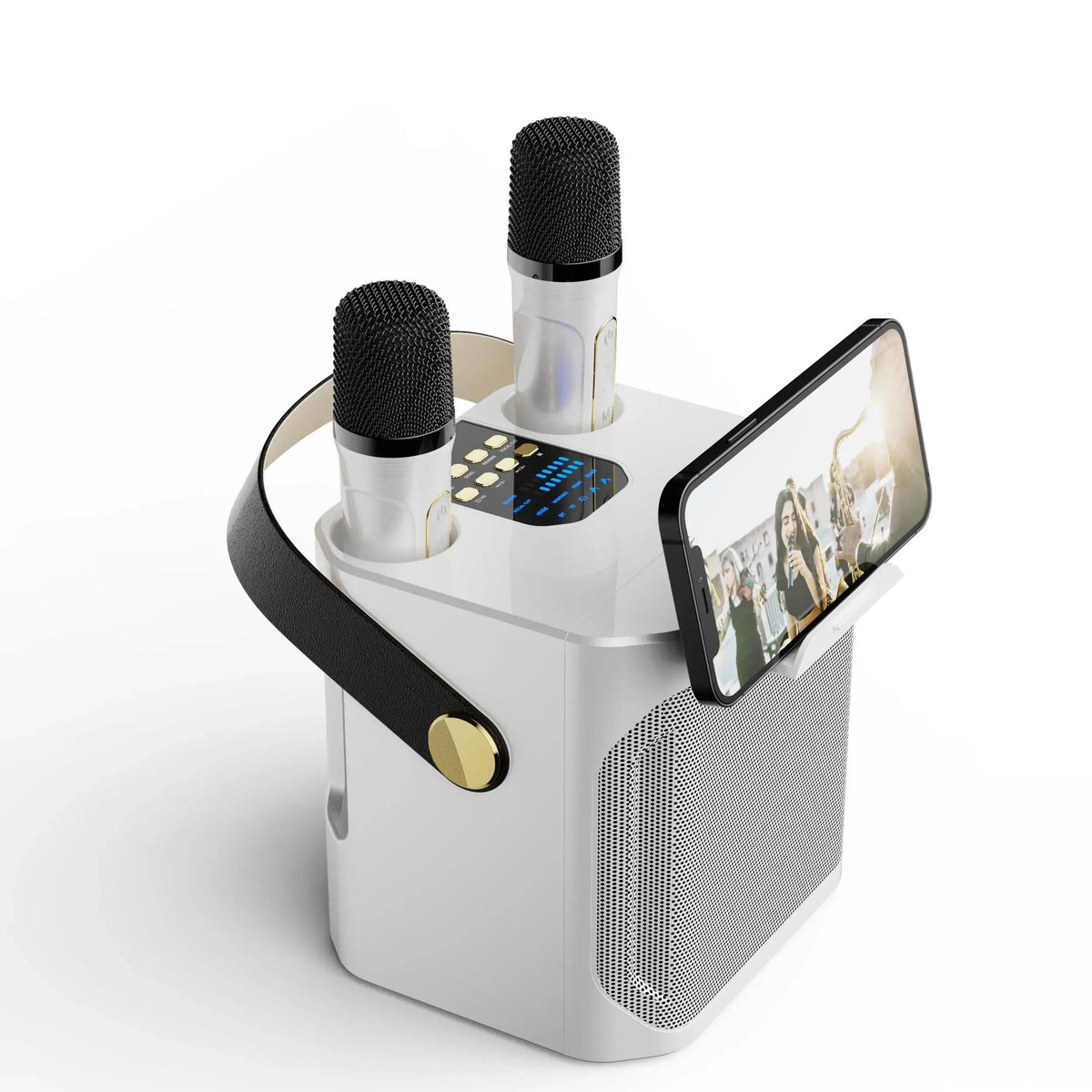 Karaoke Bluetooth Speaker – 360° Surround Wireless Subwoofer with Dual Microphones