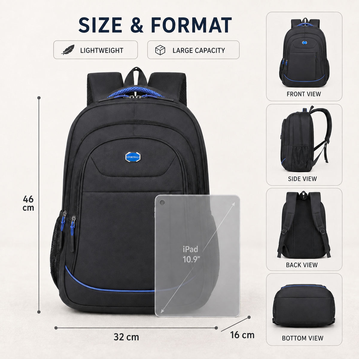 Large Capacity Multi-Compartment Backpack