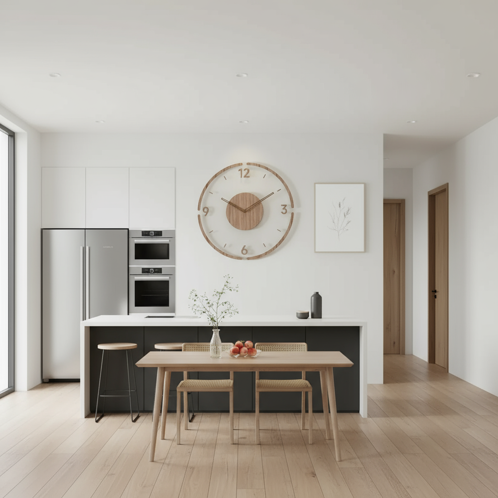 Large Modern Wall Clock with Quiet Mechanism – Natural Wood Design