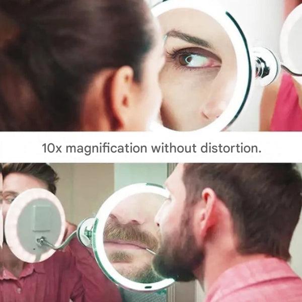 LED Magnifying Mirror with Flexible Gooseneck – 10x Zoom, Daylight LEDs & Suction Mount