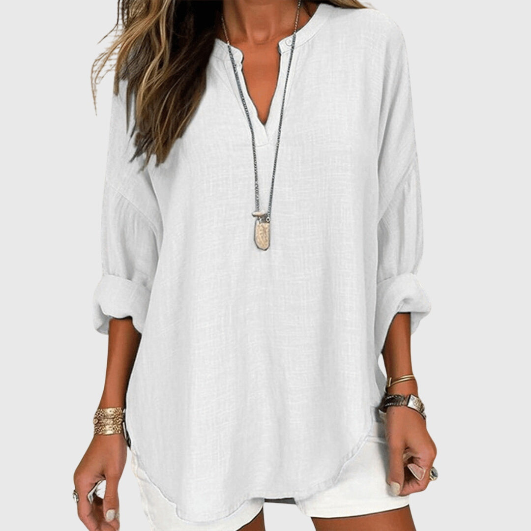 Loose Long-Sleeve Beach Shirt with Elegant Pattern – Versatile and Breathable