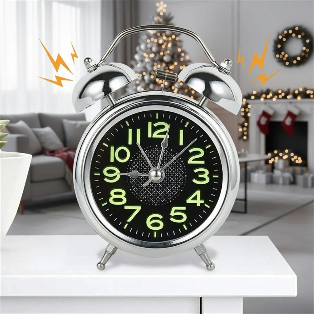 Loud Retro Twin Bell Alarm Clock with Silent Movement, Battery-Operated for Heavy Sleepers