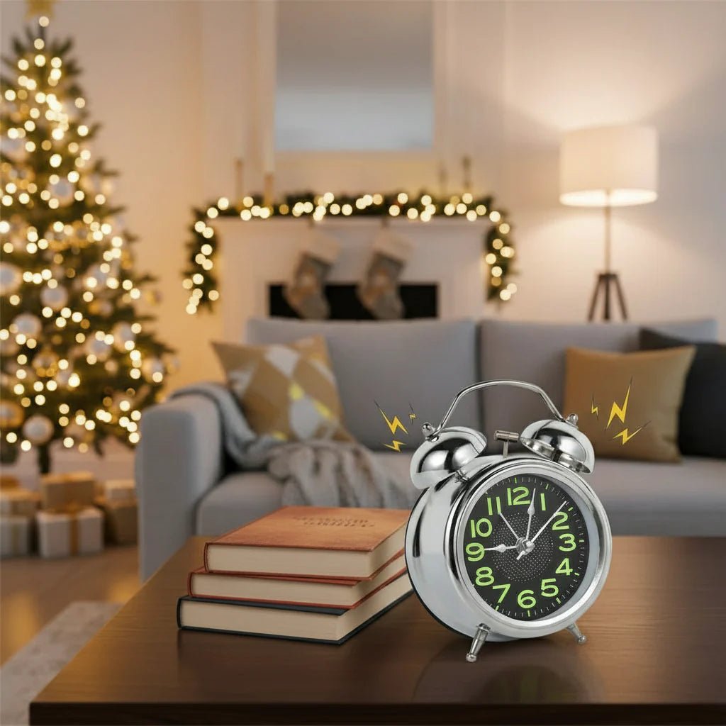 Loud Retro Twin Bell Alarm Clock with Silent Movement, Battery-Operated for Heavy Sleepers
