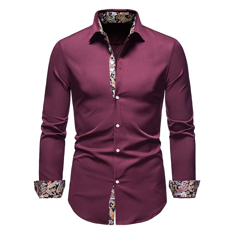 Men's Long-Sleeve Paisley Pattern Dress & Casual Shirt