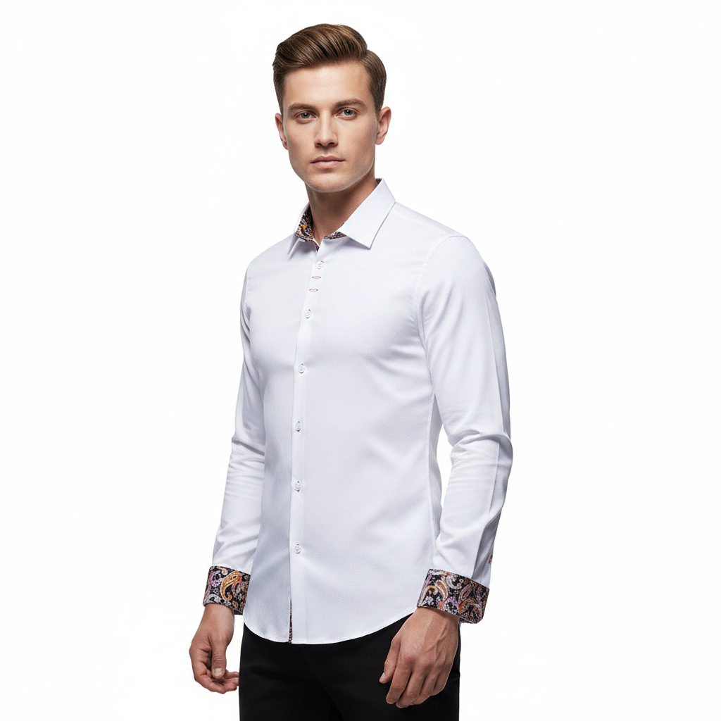 Men's Long-Sleeve Paisley Pattern Dress & Casual Shirt