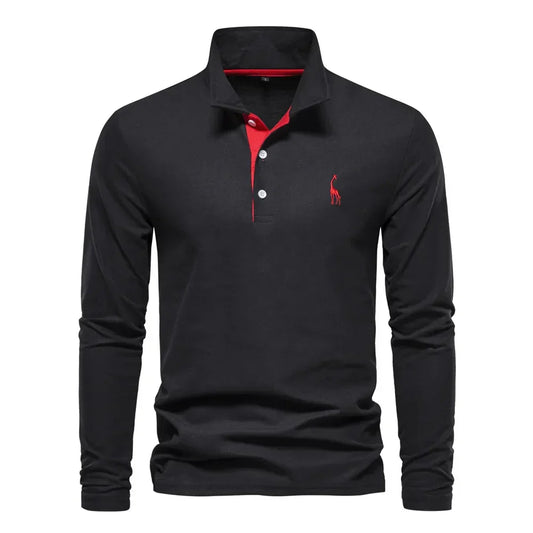 Men's Long-Sleeve Polo Shirt with Stylish Embroidery