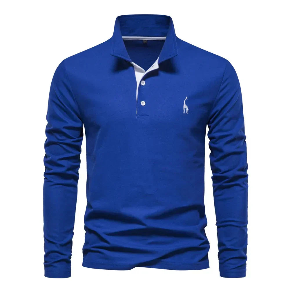 Men's Long-Sleeve Polo Shirt with Stylish Embroidery