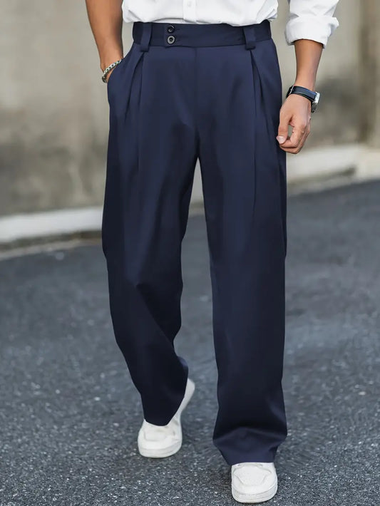 Men's Loose-Fit Pleated Trousers with Double Closure