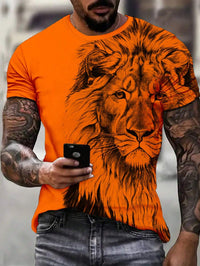 Men's Orange Lion Print T-Shirt