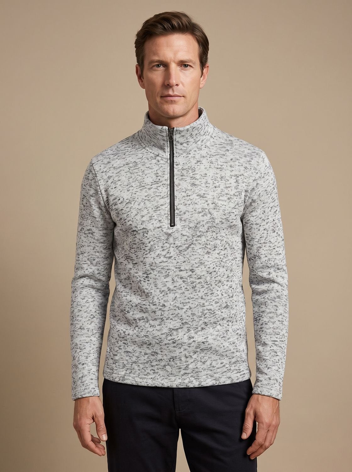Men's Quarter-Zip Mock Neck Fine Pullover Sweater