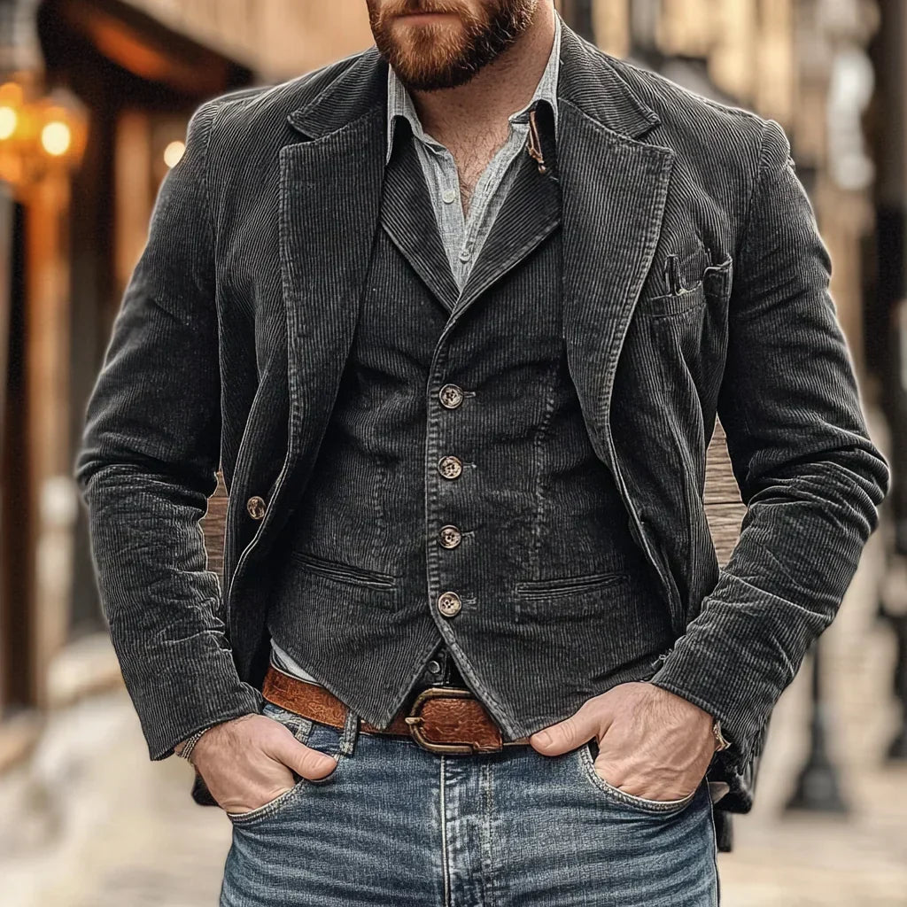 Men's Retro Blazer & Vest Set – Stylish & Versatile