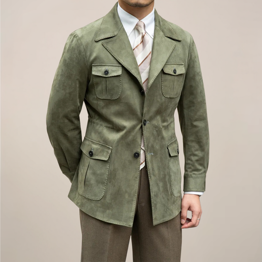 Men's Slim-Fit Safari Jacket with Four-Pocket Design