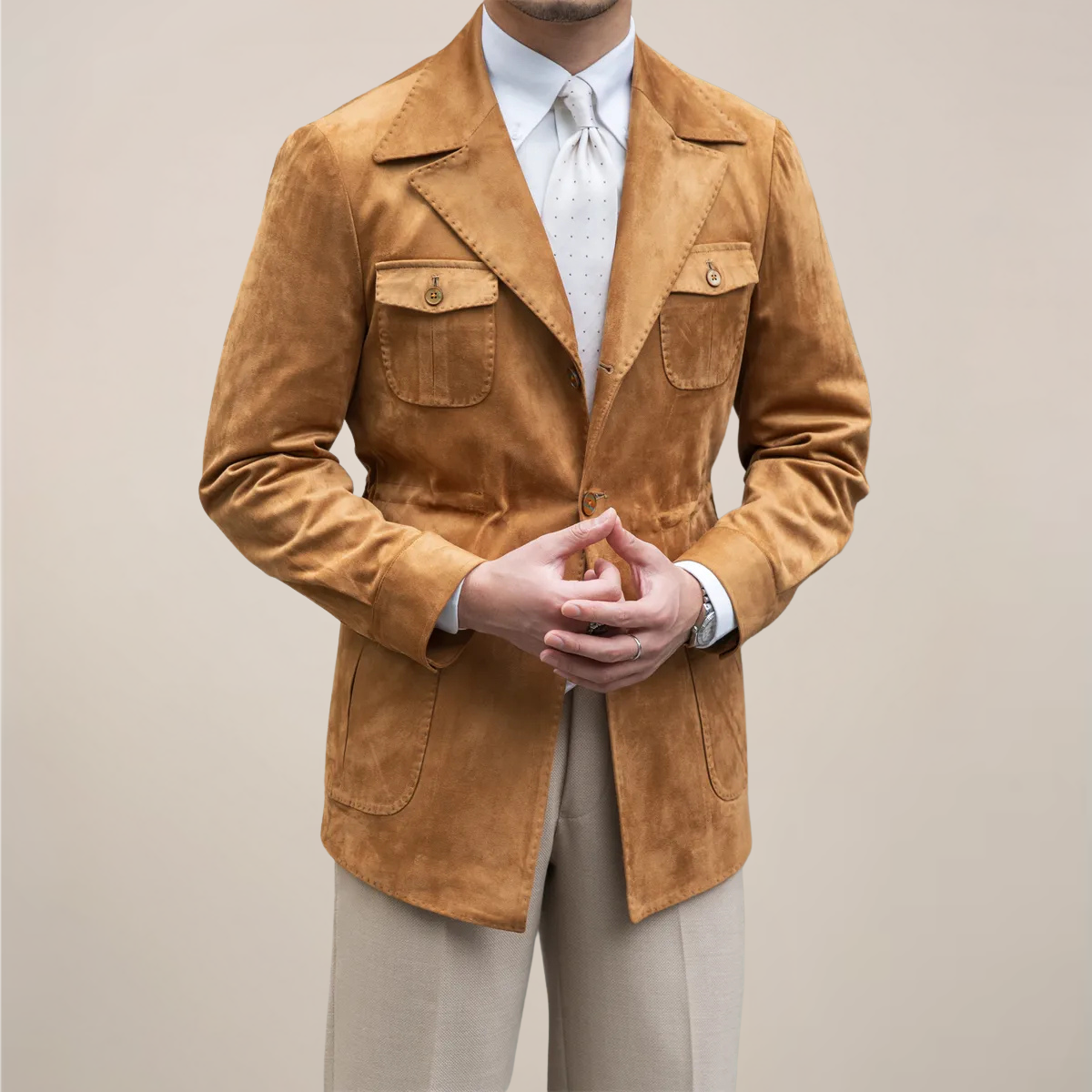 Men's Slim-Fit Safari Jacket with Four-Pocket Design