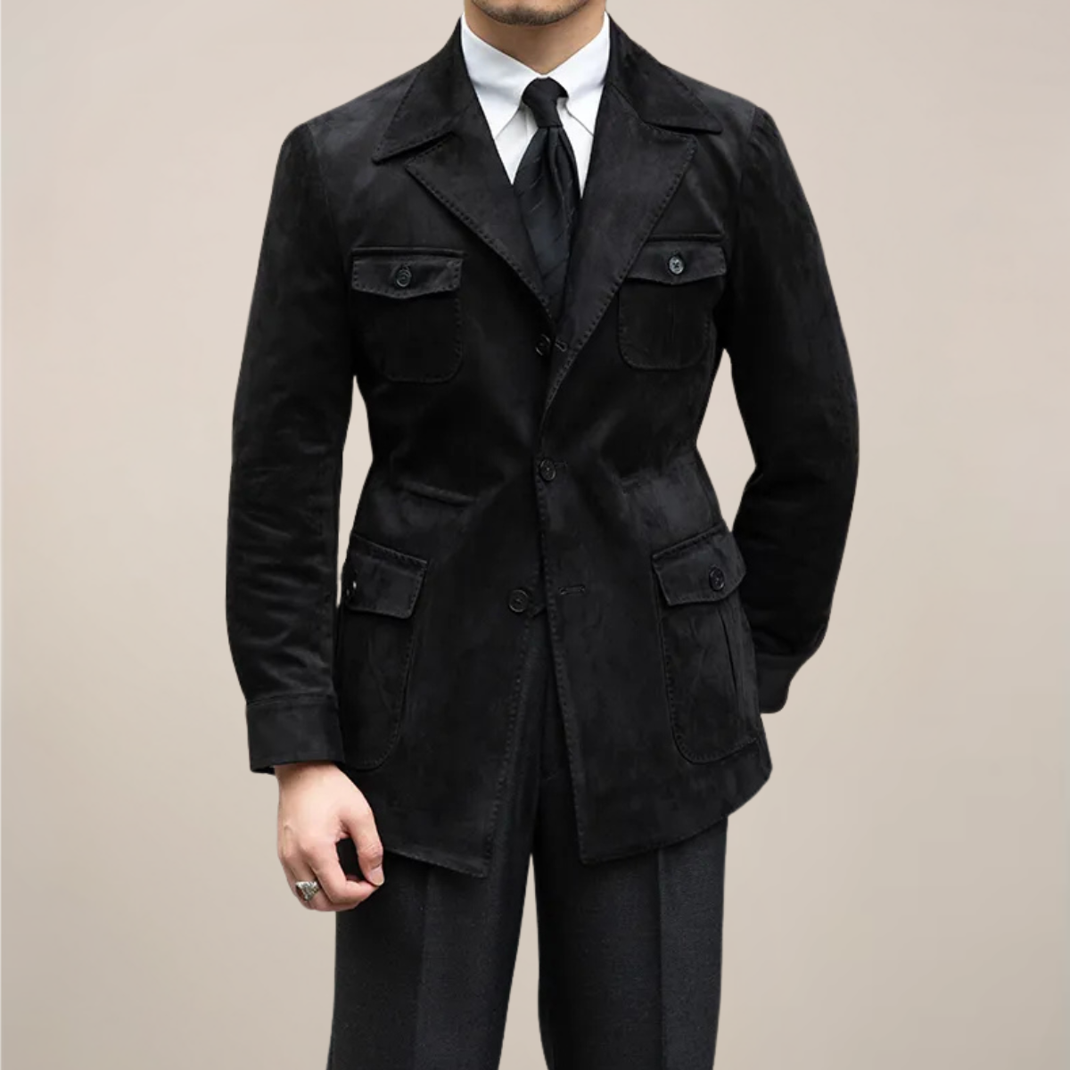 Men's Slim-Fit Safari Jacket with Four-Pocket Design