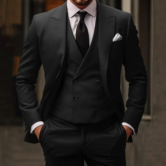 Men's Slim Fit Three-Piece Suit Set with Tailored Jacket, Vest and Trousers