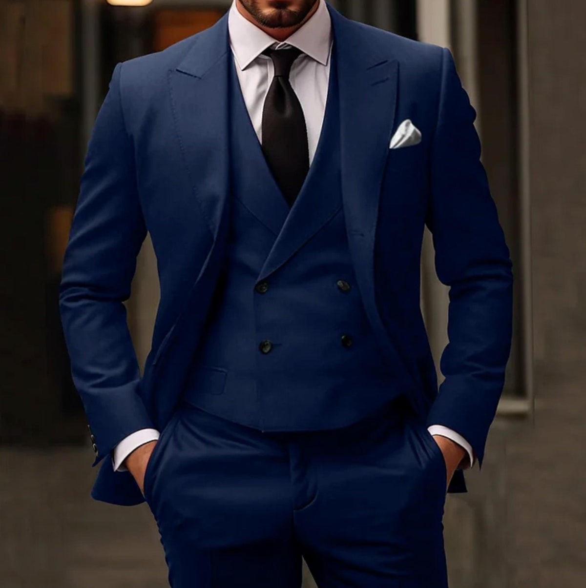 Men's Slim Fit Three-Piece Suit Set with Tailored Jacket, Vest and Trousers