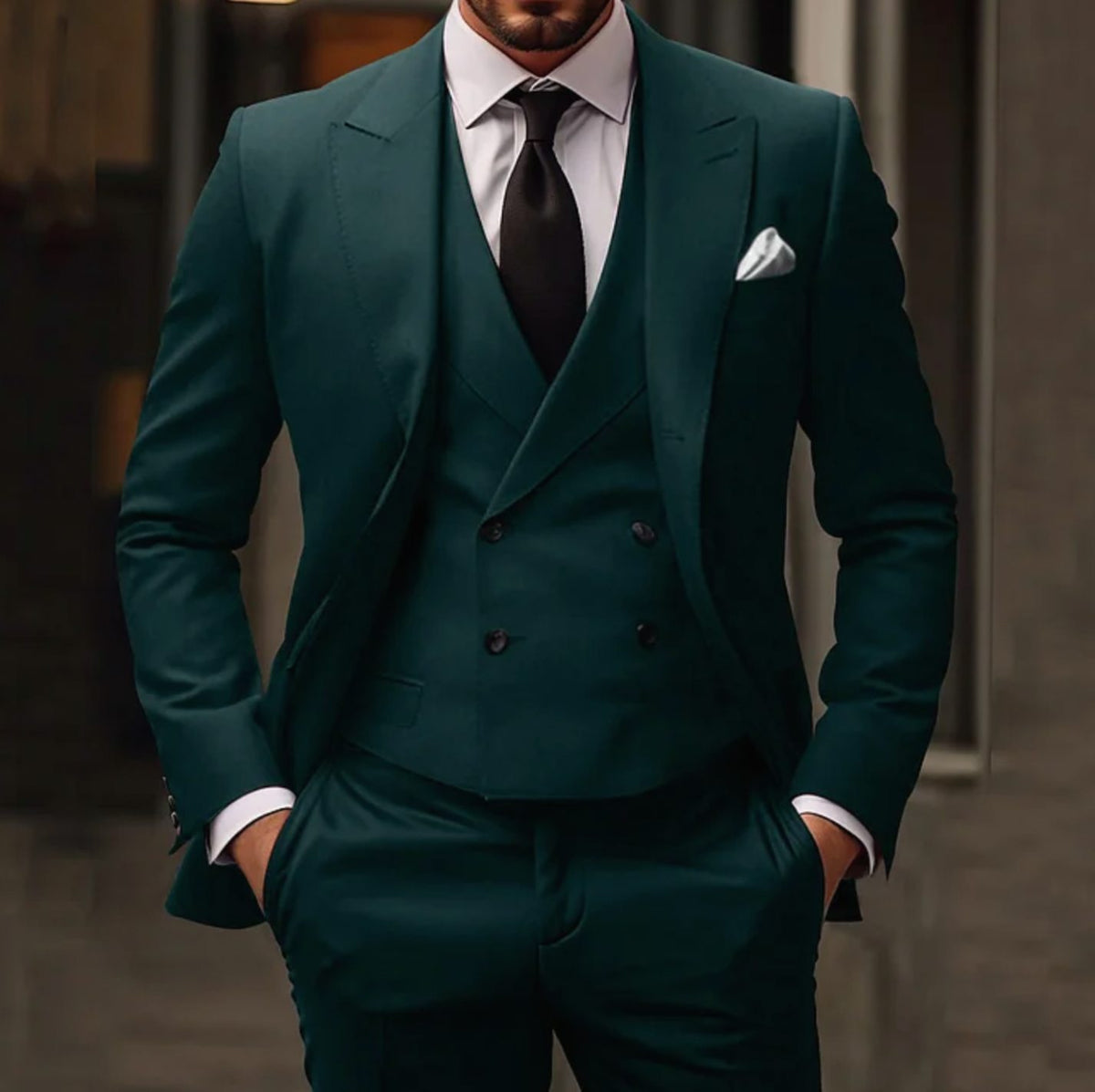 Men's Slim Fit Three-Piece Suit Set with Tailored Jacket, Vest and Trousers