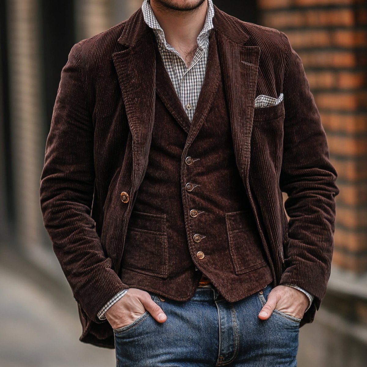 Men's Vintage Blazer and Waistcoat Two-Piece Set