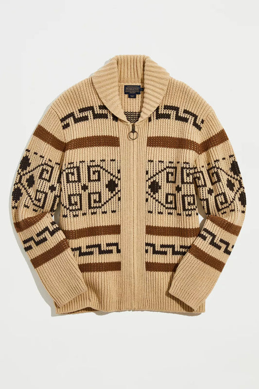 Men's Vintage Jacquard Zip-Up Cardigan