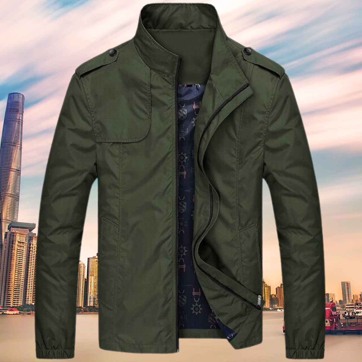 Men's Windbreaker Jacket with Collar