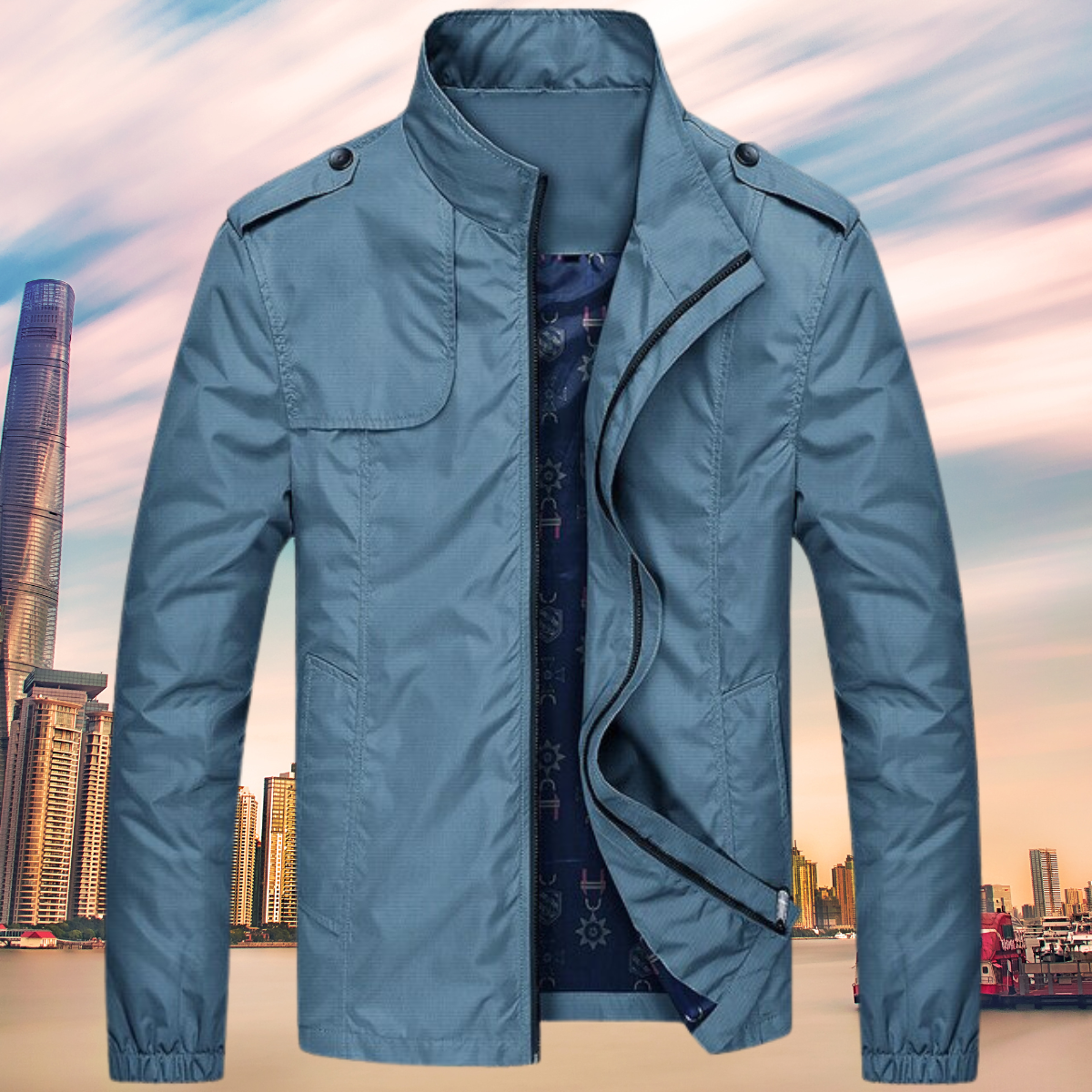 Men's Windbreaker Jacket with Collar
