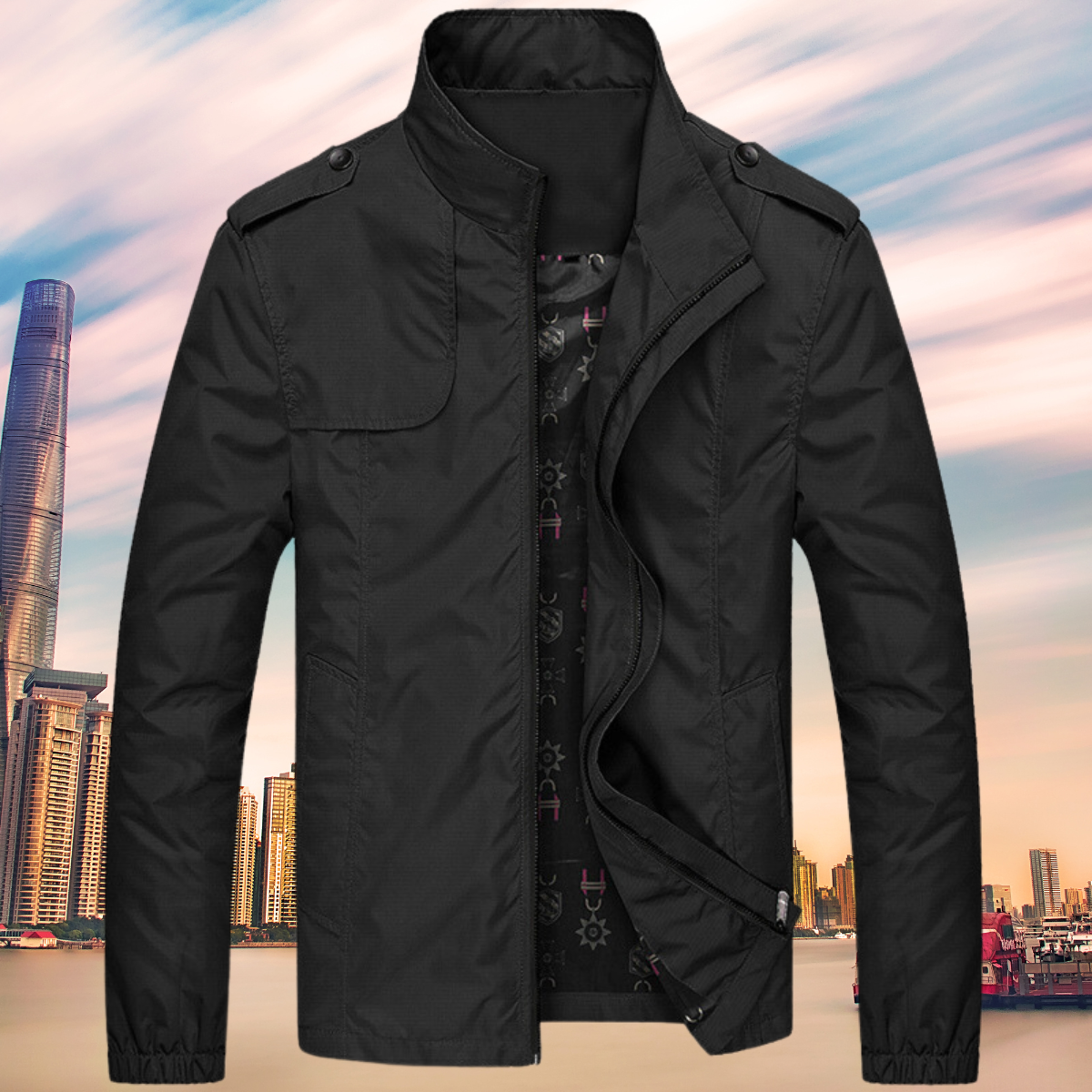 Men's Windbreaker Jacket with Collar