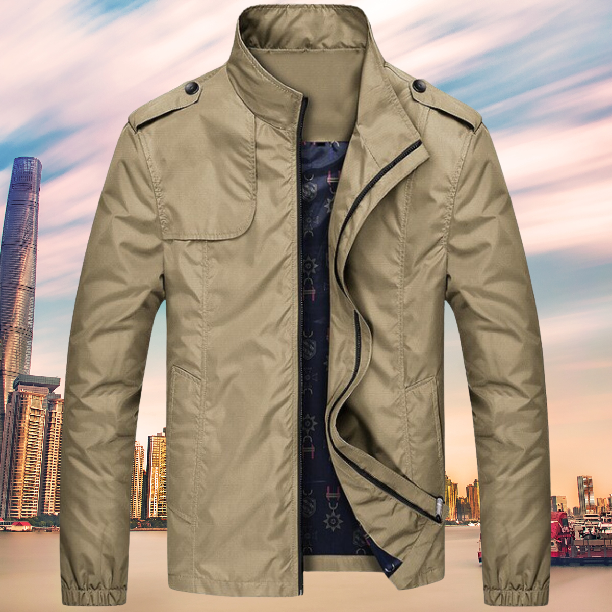 Men's Windbreaker Jacket with Collar