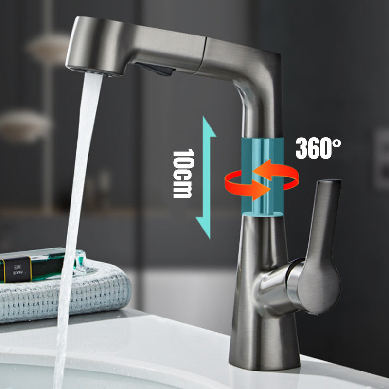 Modern Bathroom Basin Mixer Tap with Pull-Out Spray Head – 360° Swivel & Dual-Mode Water Flow
