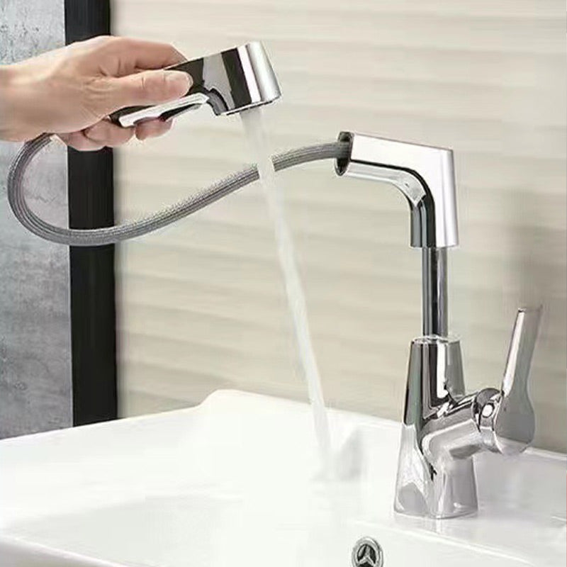 Modern Bathroom Basin Mixer Tap with Pull-Out Spray Head – 360° Swivel & Dual-Mode Water Flow