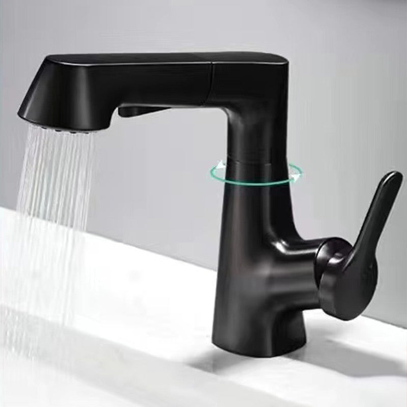 Modern Bathroom Basin Mixer Tap with Pull-Out Spray Head – 360° Swivel & Dual-Mode Water Flow
