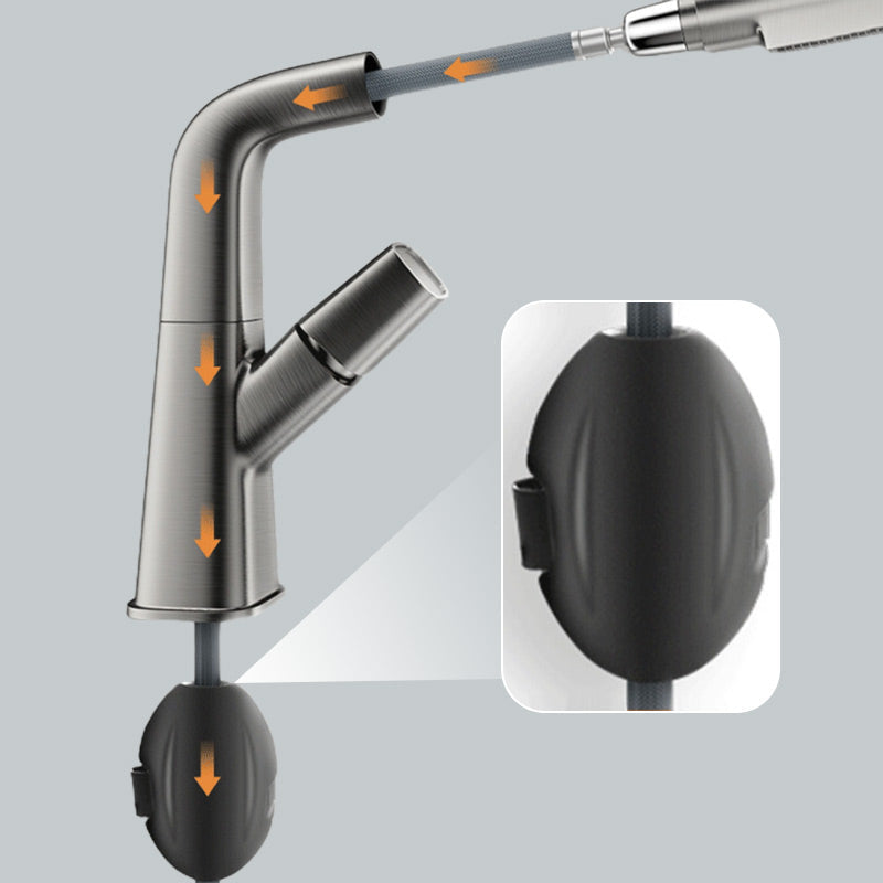 Modern Bathroom Basin Mixer Tap with Pull-Out Spray Head – 360° Swivel & Dual-Mode Water Flow