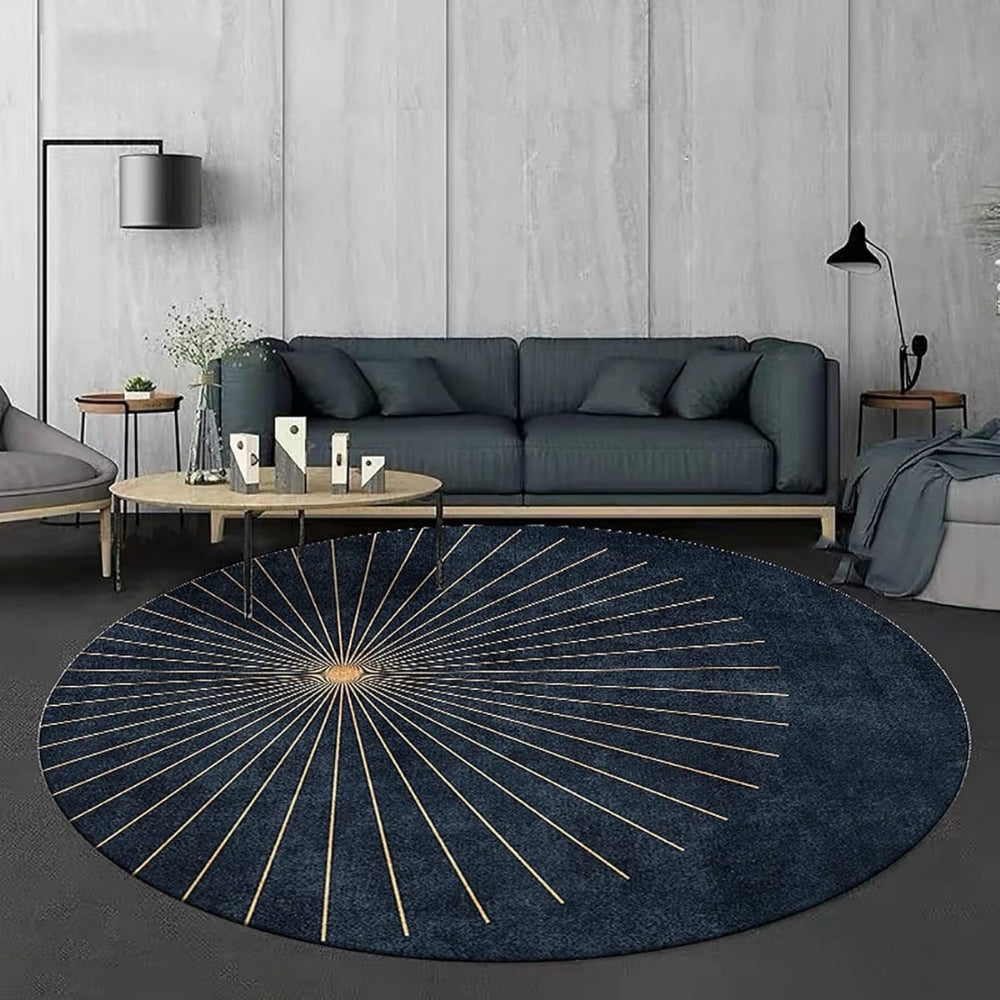 Modern Glam Round Rug with Radiating Lines
