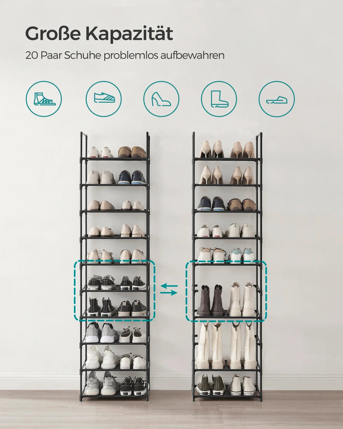 Narrow Metal Shoe Rack - Space-Saving Shoe Storage