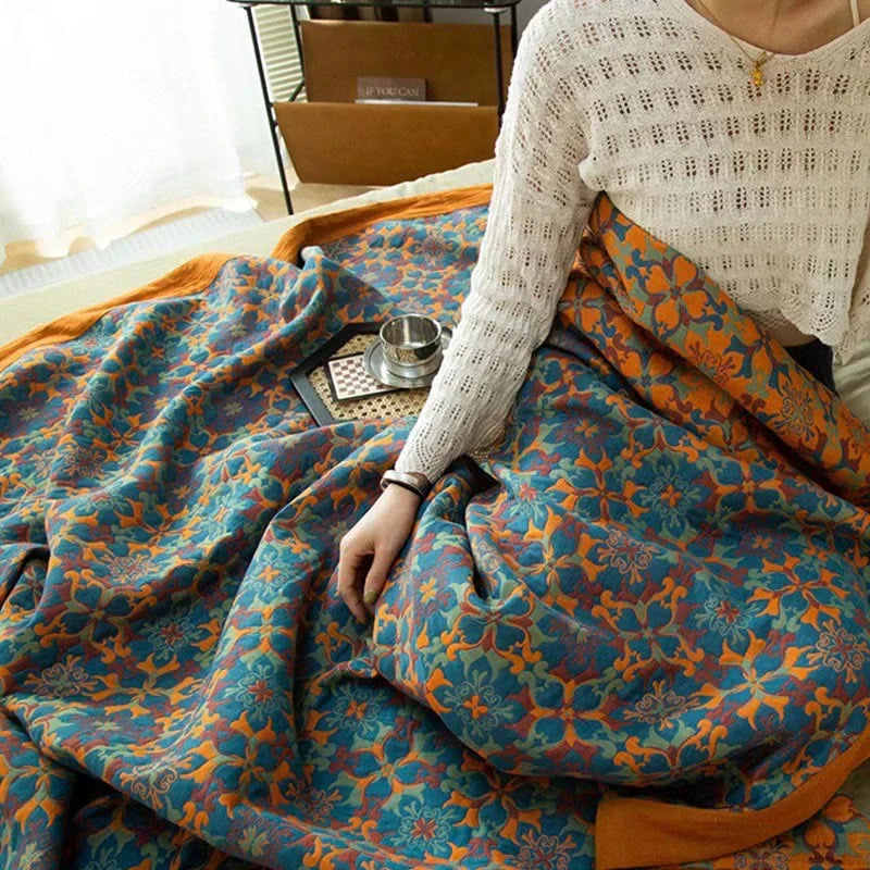 Orange and Blue Pattern Six-Layer Cotton Quilt