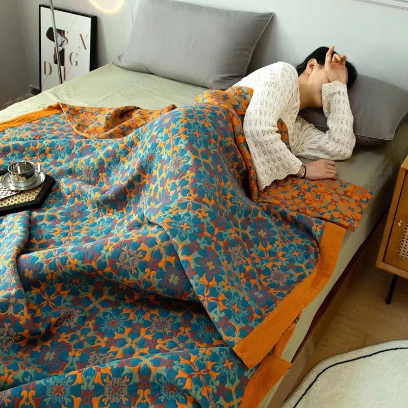 Orange and Blue Pattern Six-Layer Cotton Quilt