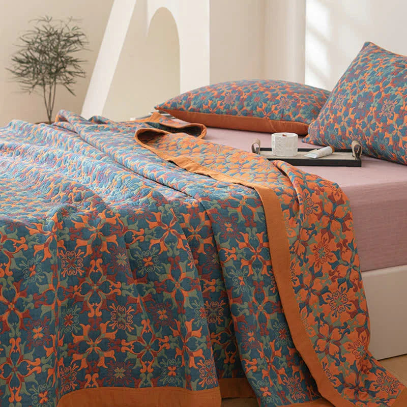Orange and Blue Pattern Six-Layer Cotton Quilt