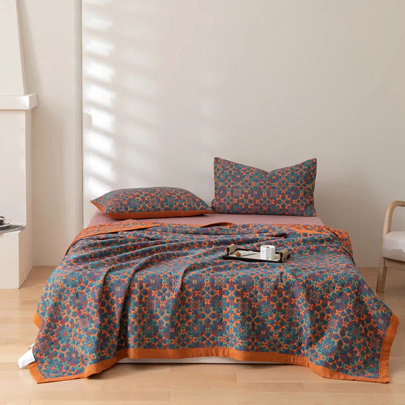 Orange and Blue Pattern Six-Layer Cotton Quilt