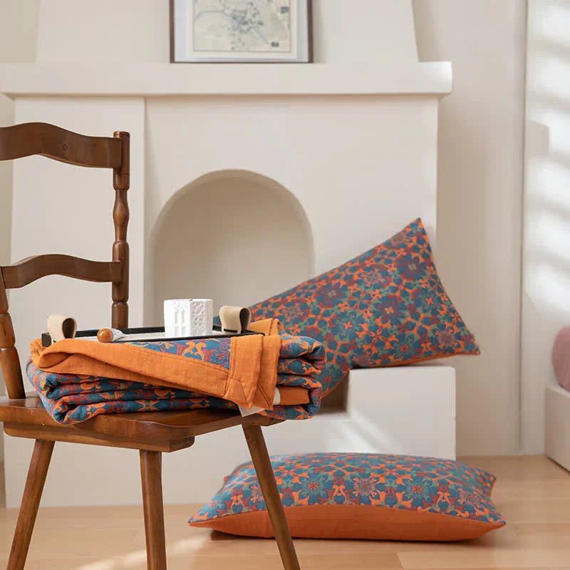 Orange & Blue Pattern Six-Layer Cotton Quilt