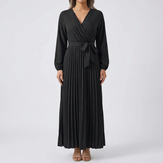 Pleated Maxi Dress with Lantern Sleeves