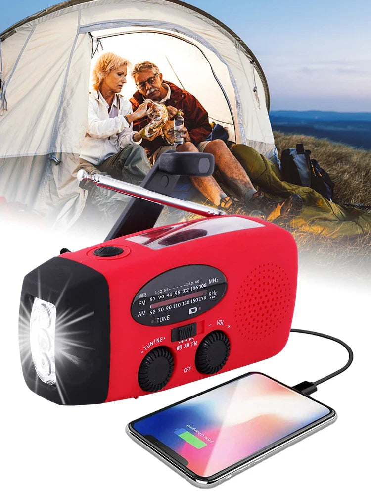 Portable Multifunctional Emergency Radio with LED Flashlight and Power Bank