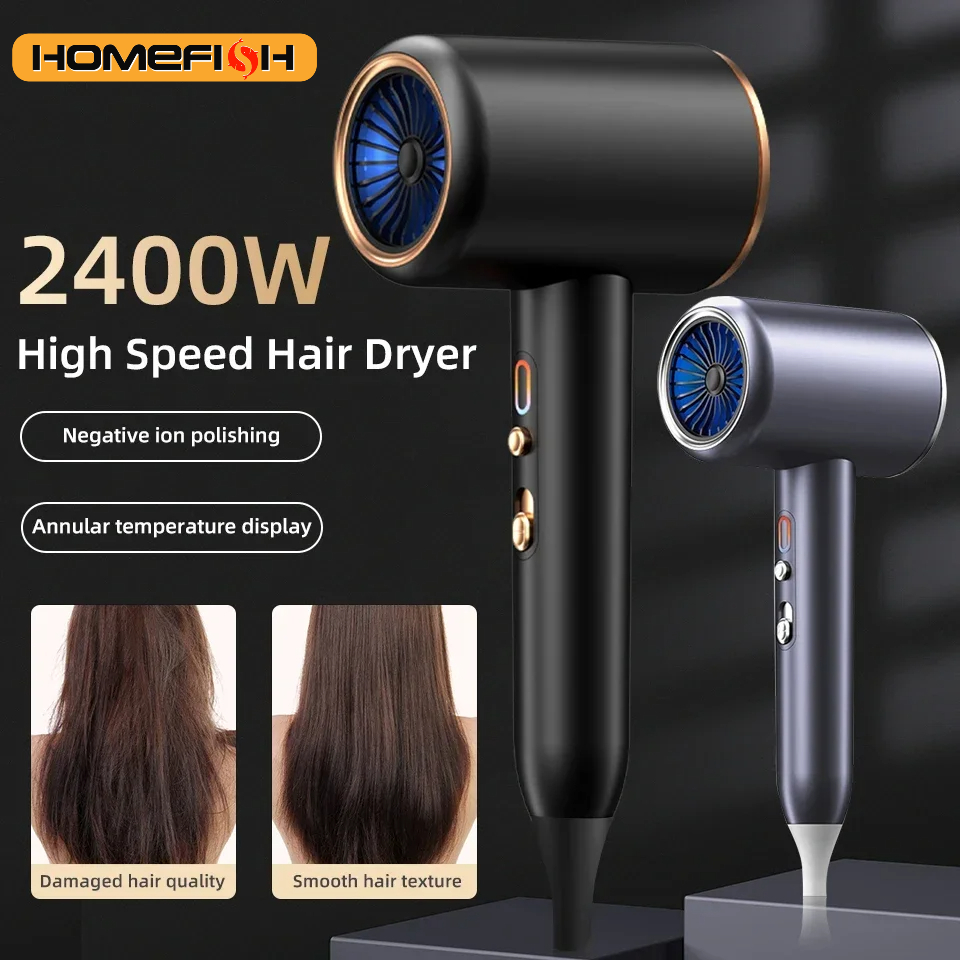 Professional 2400W Hair Dryer with Hot and Cold Air - Powerful Negative Ion Salon Hairdryer