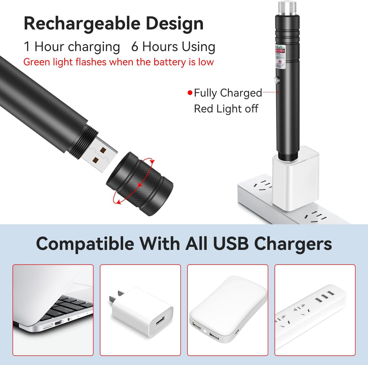 Rechargeable Green Laser Pointer Outdoor Metal Torch