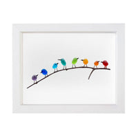 Sea Glass Birds on Driftwood Framed Wall Art Coastal Display