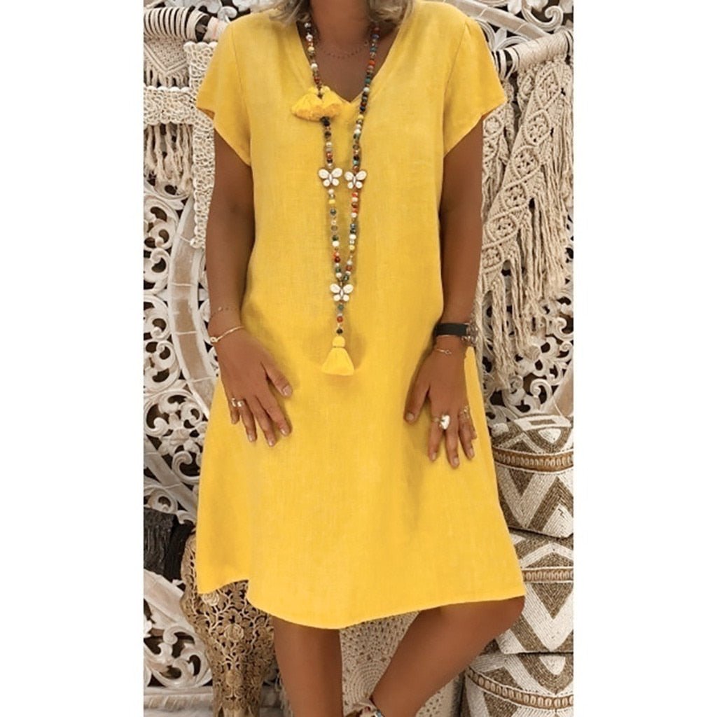 Short Sleeve V-Neck A-Line Summer Mini Dress