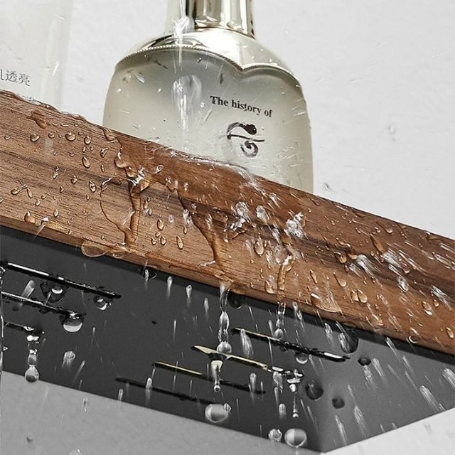 Solid Wood Bathroom Shelf – No-Drill Wall-Mounted Bathroom Organizer