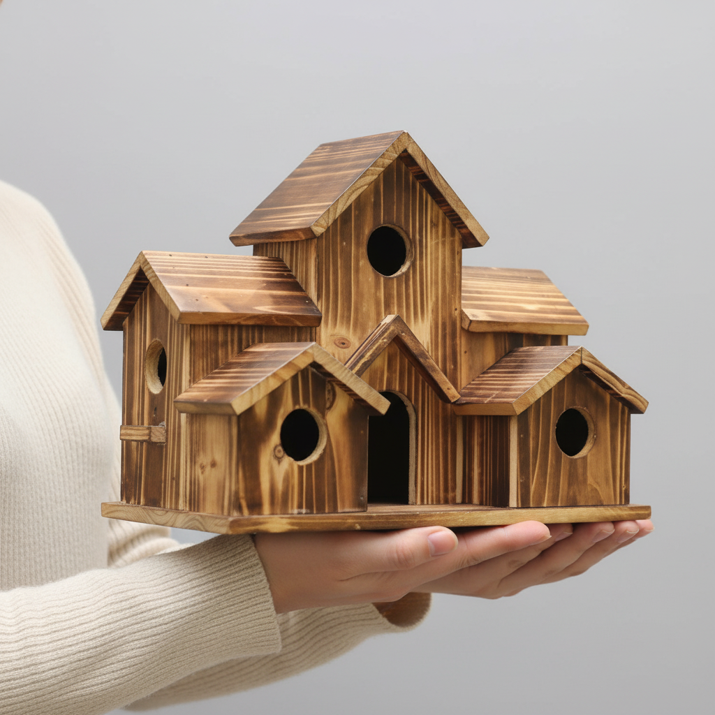 SongbirdHaven Handmade Wooden Birdhouse – 6 Entrances, Rustic Design for the Garden