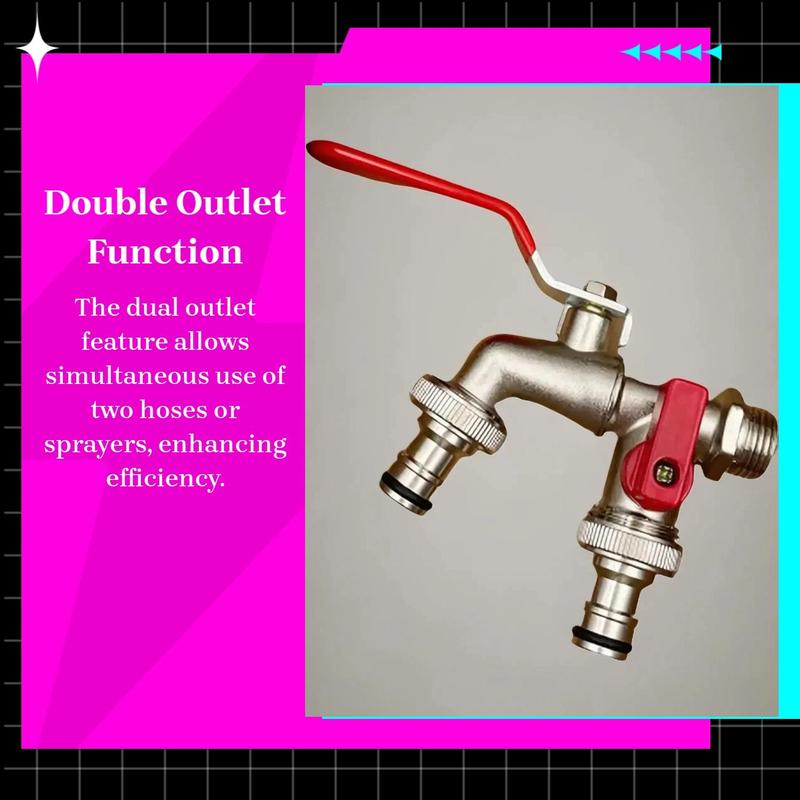 Stainless Steel Dual-Outlet Garden Tap – Rust-Resistant 2-Way Faucet with Quick Connector & Independent Valves