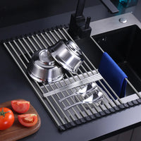 Stainless Steel Foldable Dish Drying Rack – Space-Saving Kitchen Sink Drainer Rack with Filter Roll