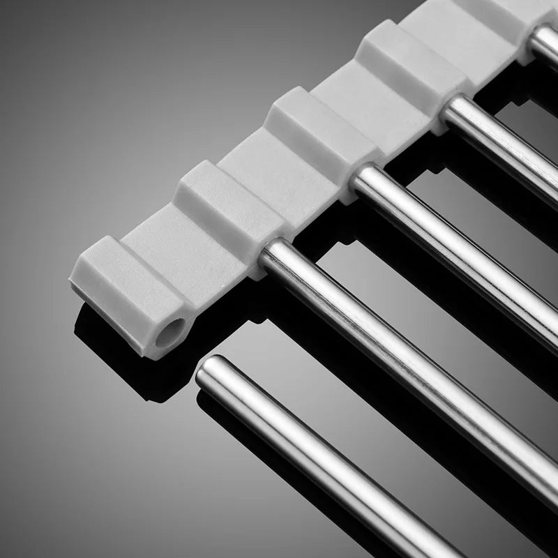 Stainless Steel Foldable Dish Drying Rack – Space-Saving Kitchen Sink Drainer Rack with Filter Roll