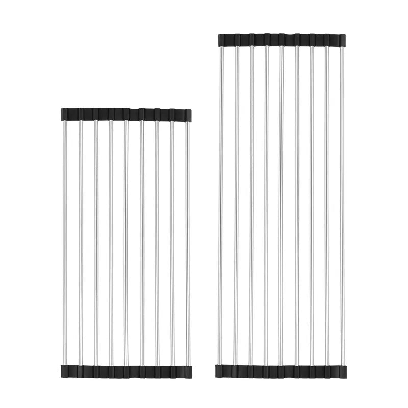 Stainless Steel Foldable Dish Drying Rack – Space-Saving Kitchen Sink Drainer Rack with Filter Roll